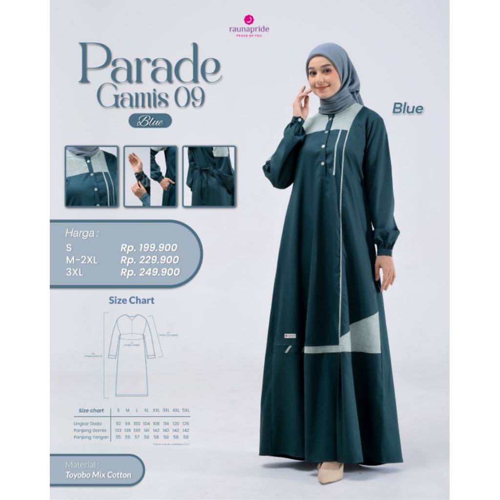 BAJU GAMIS RAUNA TERBARU/PG09 BLUE BY:RAUNA