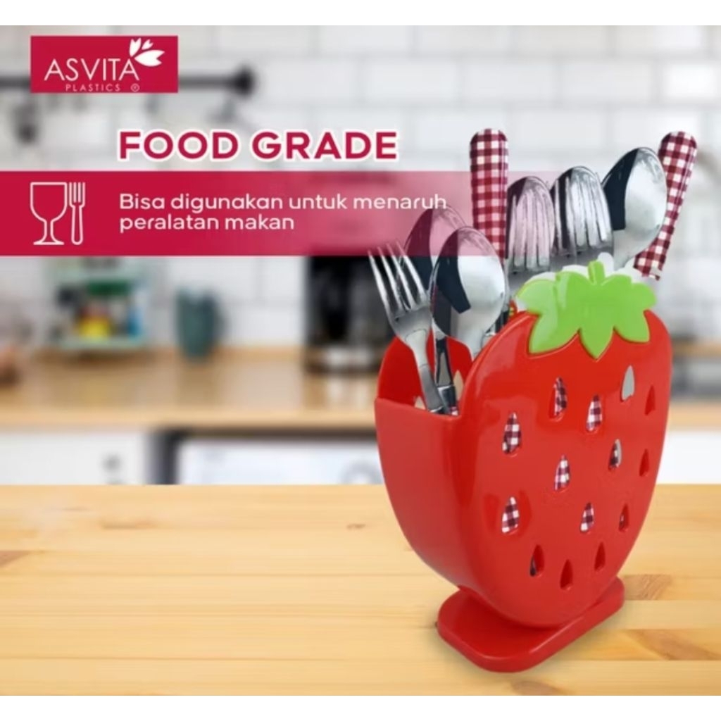 TEMPAT SENDOK ASVITA STRAWBERRY / TEMPAT SENDOK PLASTIK ASVITA 241