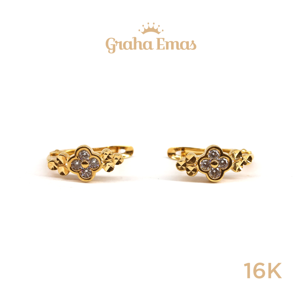 Graha Emas Anting Emas Kuning Clover 16K - Yellow Gold Earring Clover Model 16ct [ 00ZO ]