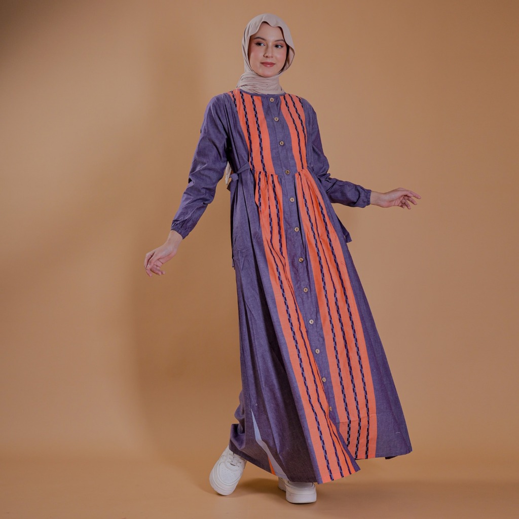 Noora Gamis Modern Etnik motif kalula / gamis kasual katun