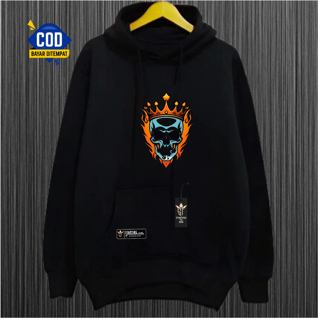 Hoodie Sweater Pria Distro Terbaru Sablon Tengkorak mahkota Premium Hodie Switer Aesthetic Bahan Kat