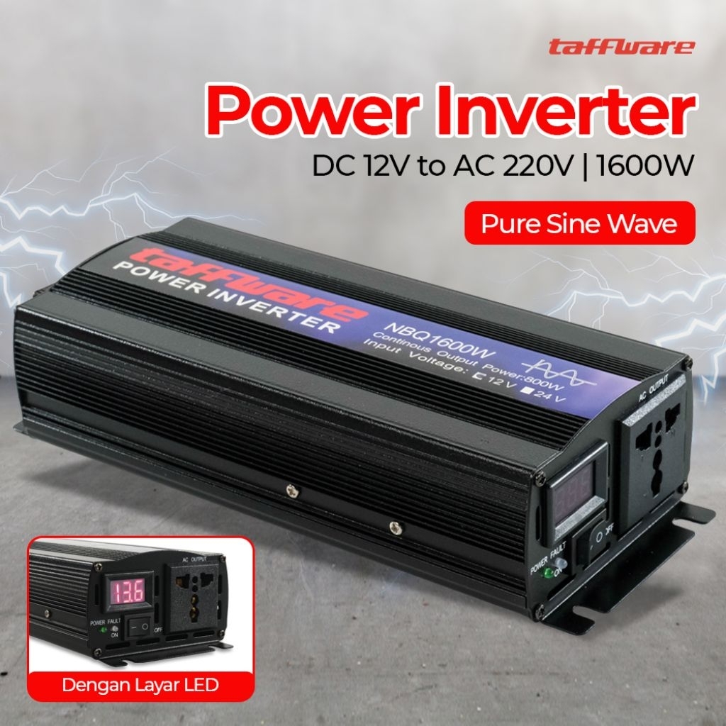 Taffware Power Inverter Pure Sine Wave DC 12Volts to AC 220V 1600Watt / Inverter PSW 12V 1600WATT