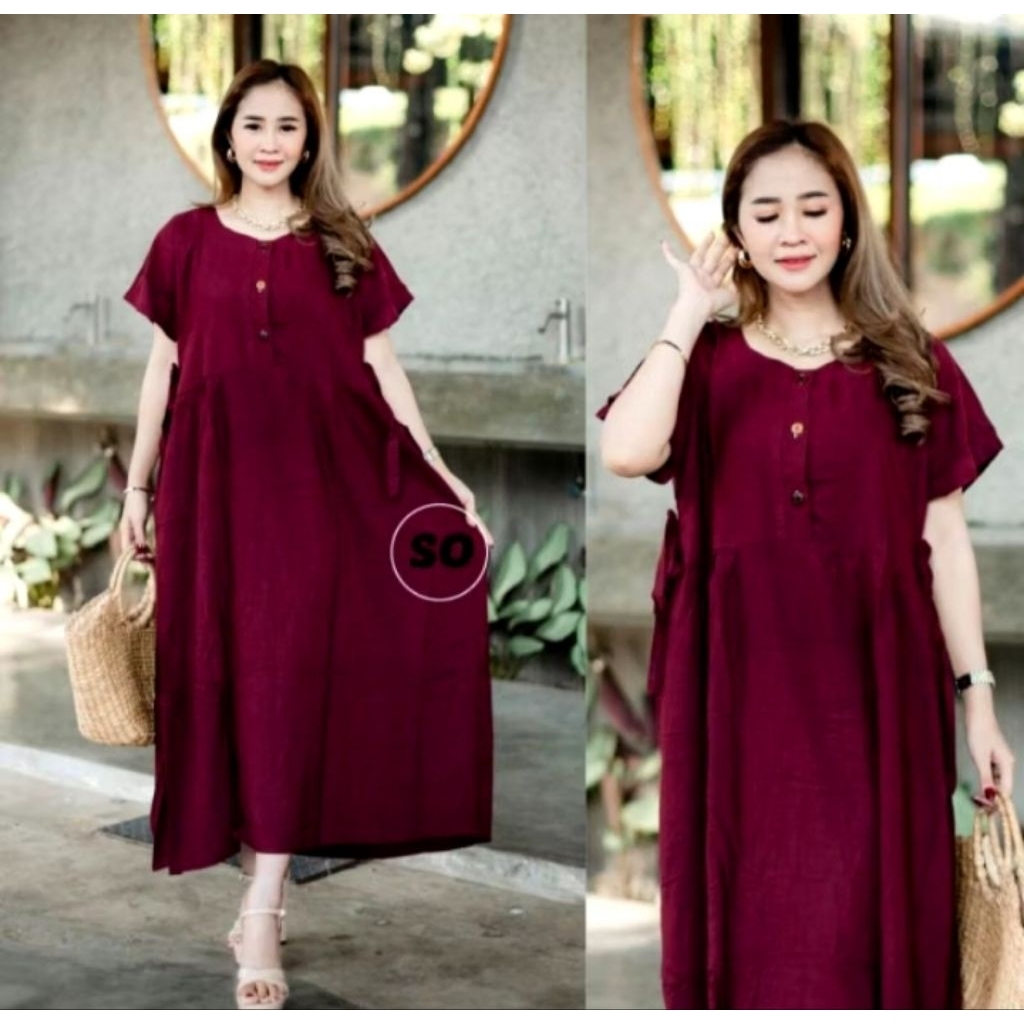 Daster Chibi Busui Jumbo Polos Terbaru  Bahan Rayon Tebal Premium Lengan Pendek Kancing Depan Daster