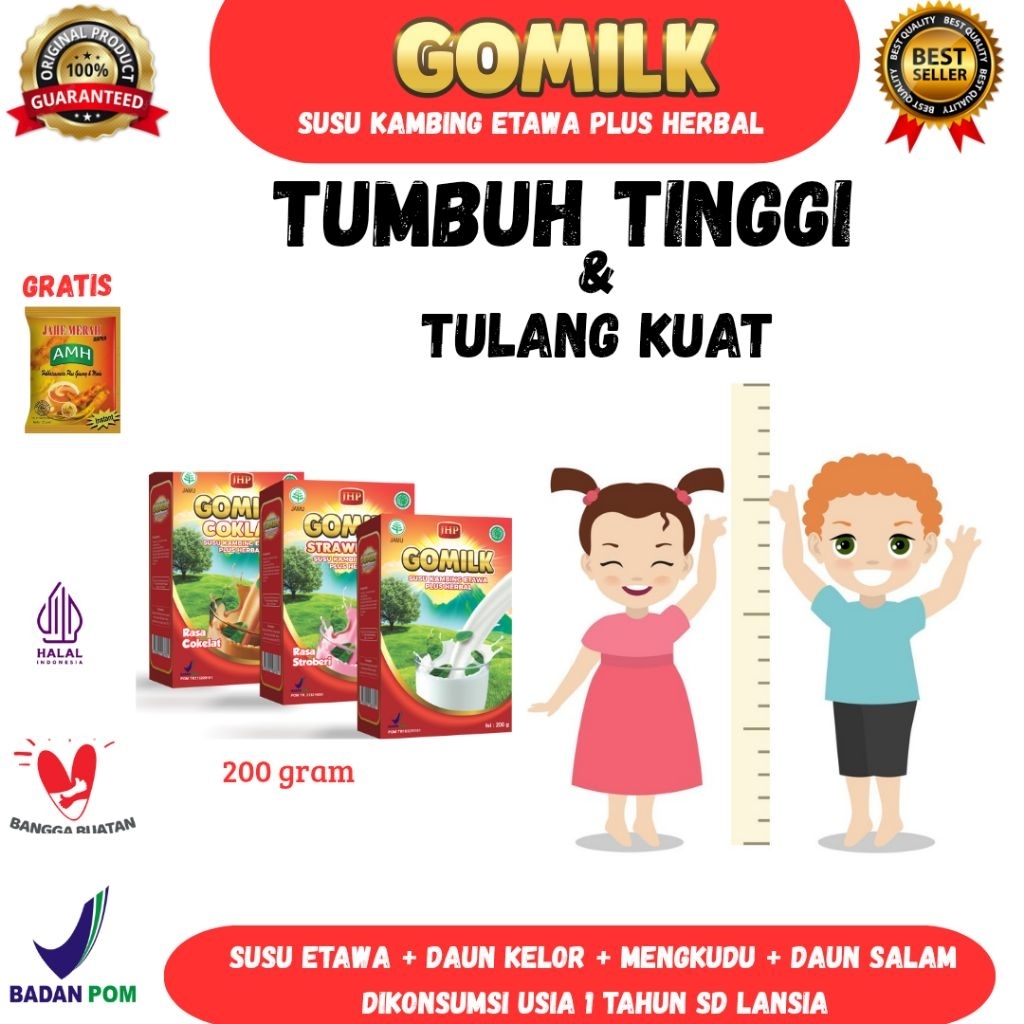 

GOMILK SUSU KAMBING ETAWA 200gr - Herbal Tinggi Kalsium | Tumbuh Tinggi, Tulang & Gigi Kuat