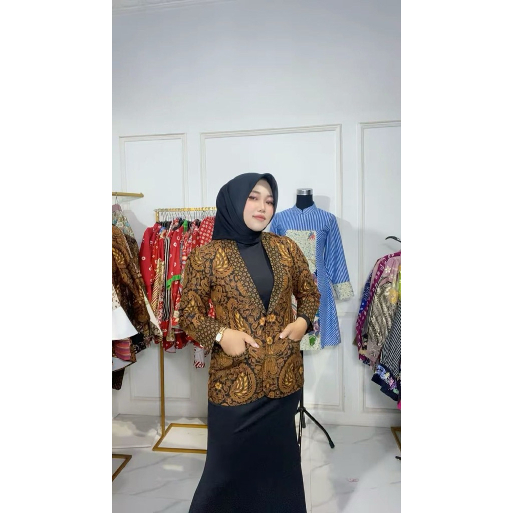 baju batik wanita model blazer batik warna sogan