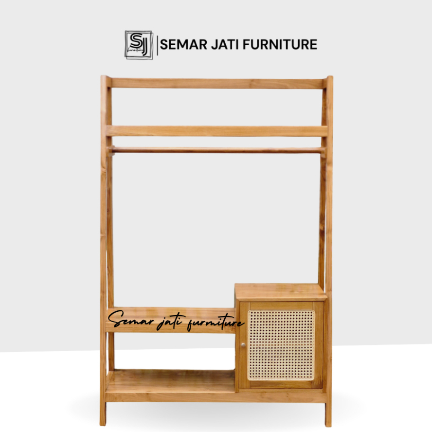 Bufet minimalis kayu jati meja cabinet gantungan dan rak kayu jati pintu rotan Rak Baju Amira