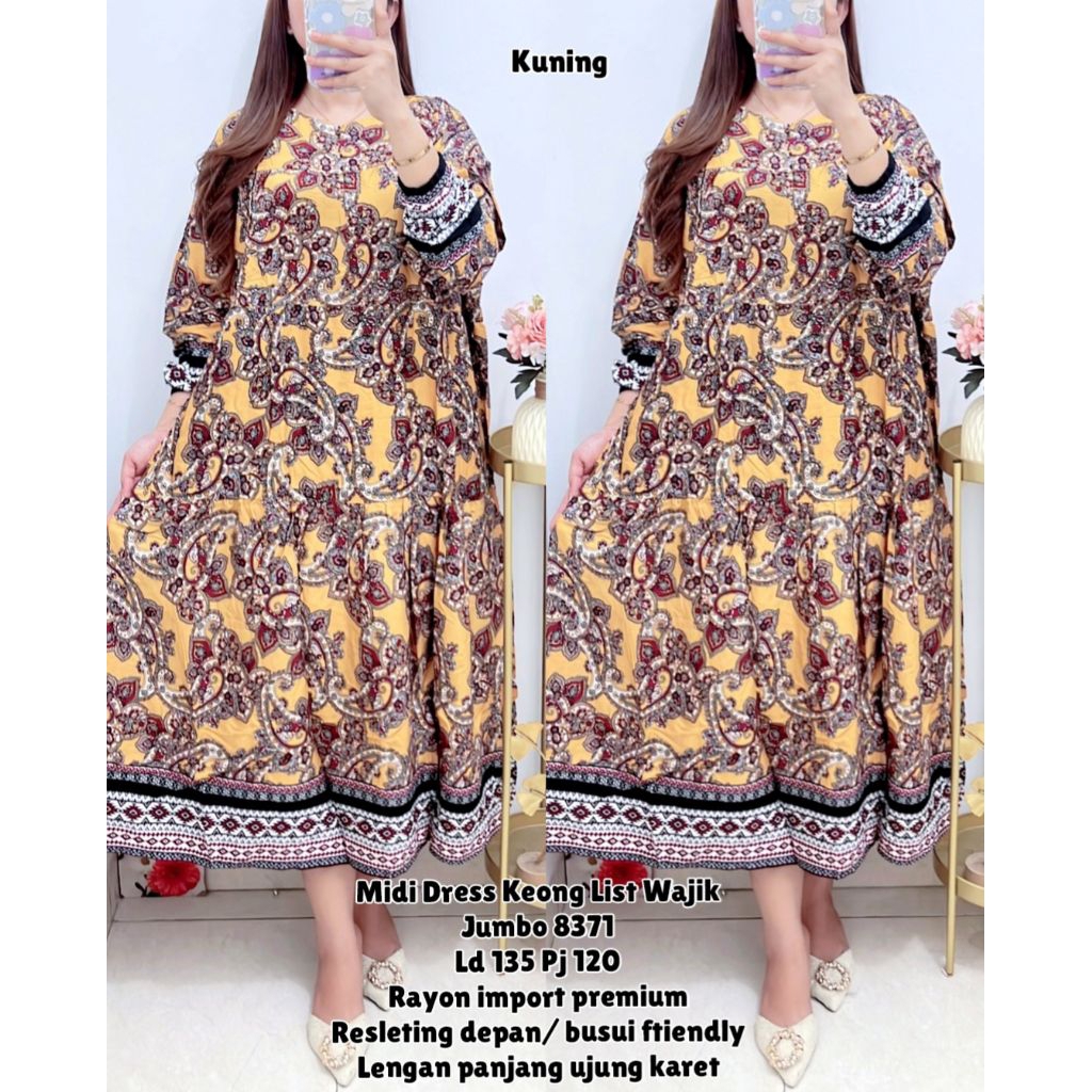 MIDI DRES JUMBO RAYON IMPORT RESLETING DEPAN LENGAN PANJANG UJUNG KARET/MIDI DRES BIGSIZE