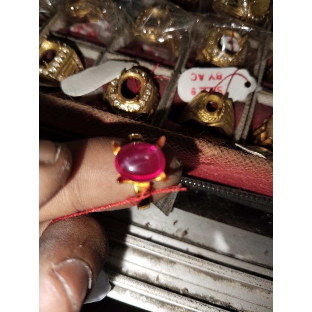 (Ring Perunggu) Cincin Batu Permata Natural Merah Siam Star