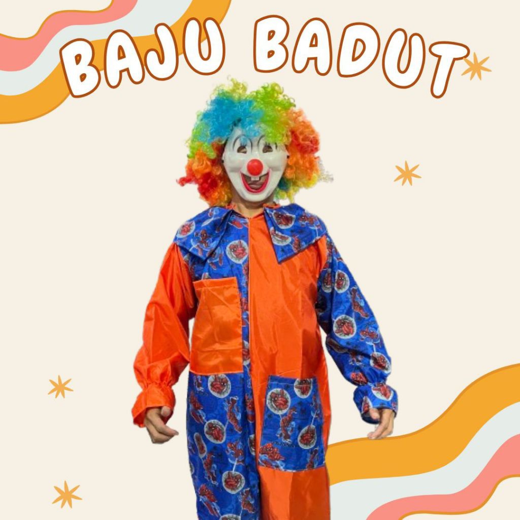 Kostum Baju Badut Spiderman Motif Topeng Wig