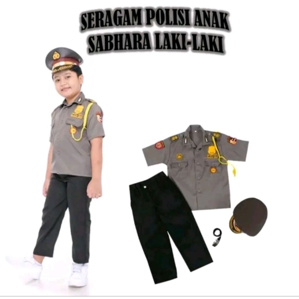 Baju Seragam Polisi Sabara Anak Lengkap/Paket Lengkap Seragam Polisi Sabara/Kostum Polisi Sabara ana