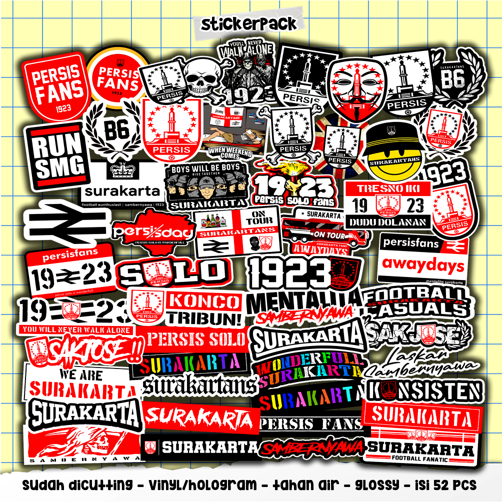 

stiker persis solo fans, casual surakartans, pasoepati, vinyl & hologram tahan air