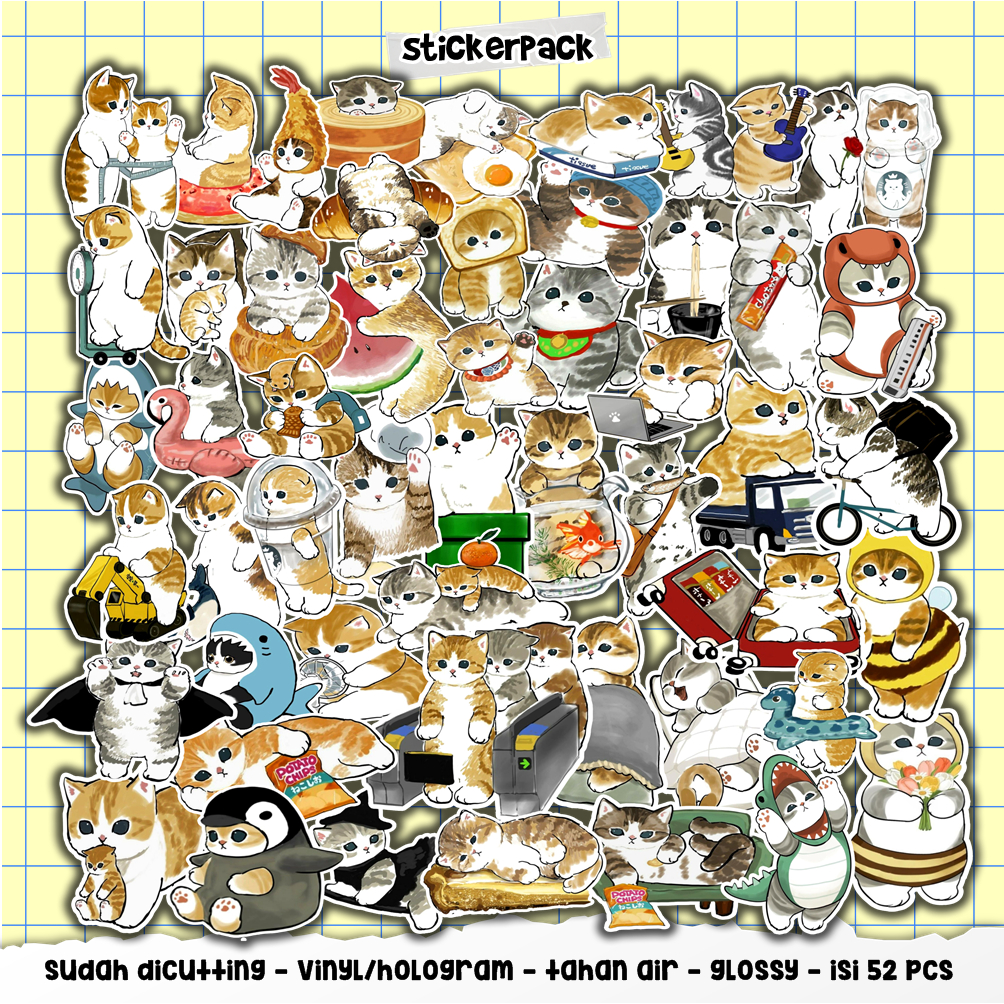 

stikerpack kucing series part 2, vinyl & hologram tahan air isi 52pcs