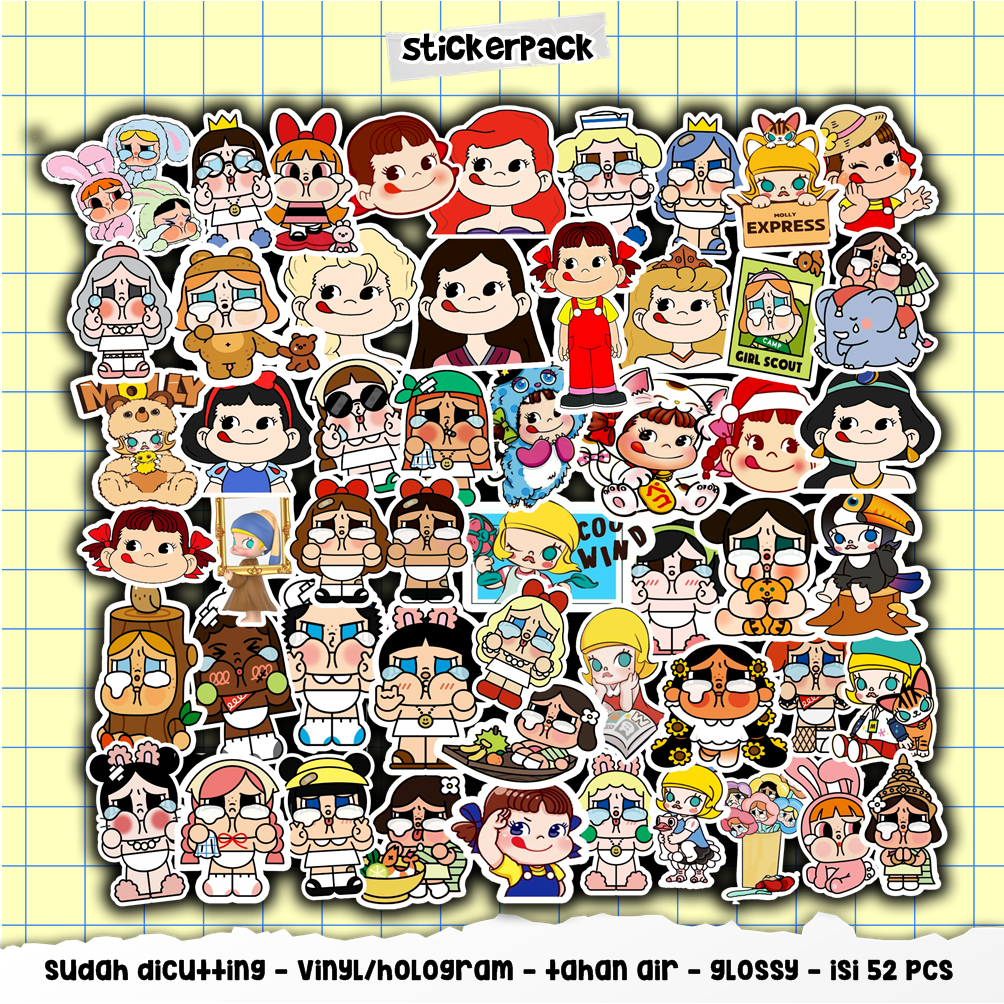 

52pcs sticker crybaby molly, stiker vinyl & hologram tahan air