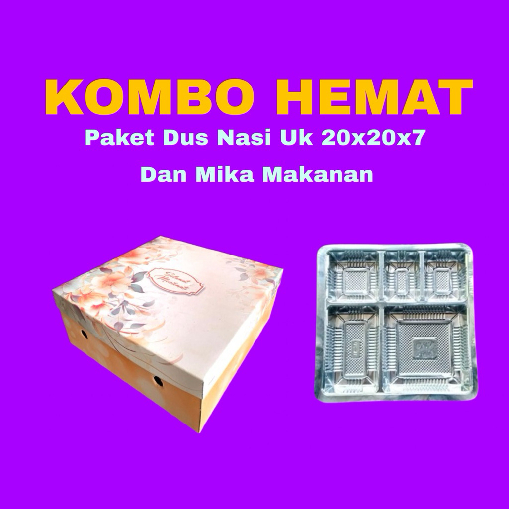 

50/100 Pcs Dus Nasi dan Mika Sekat 5 | Kardus Nasi/kue Uk 20x20x7 | Mika Makanan ||