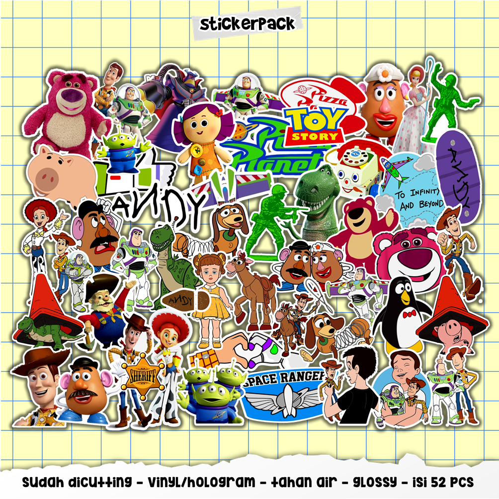

stickerpack toys story series isi 52pcs, stiker vinyl & hologram tahan air