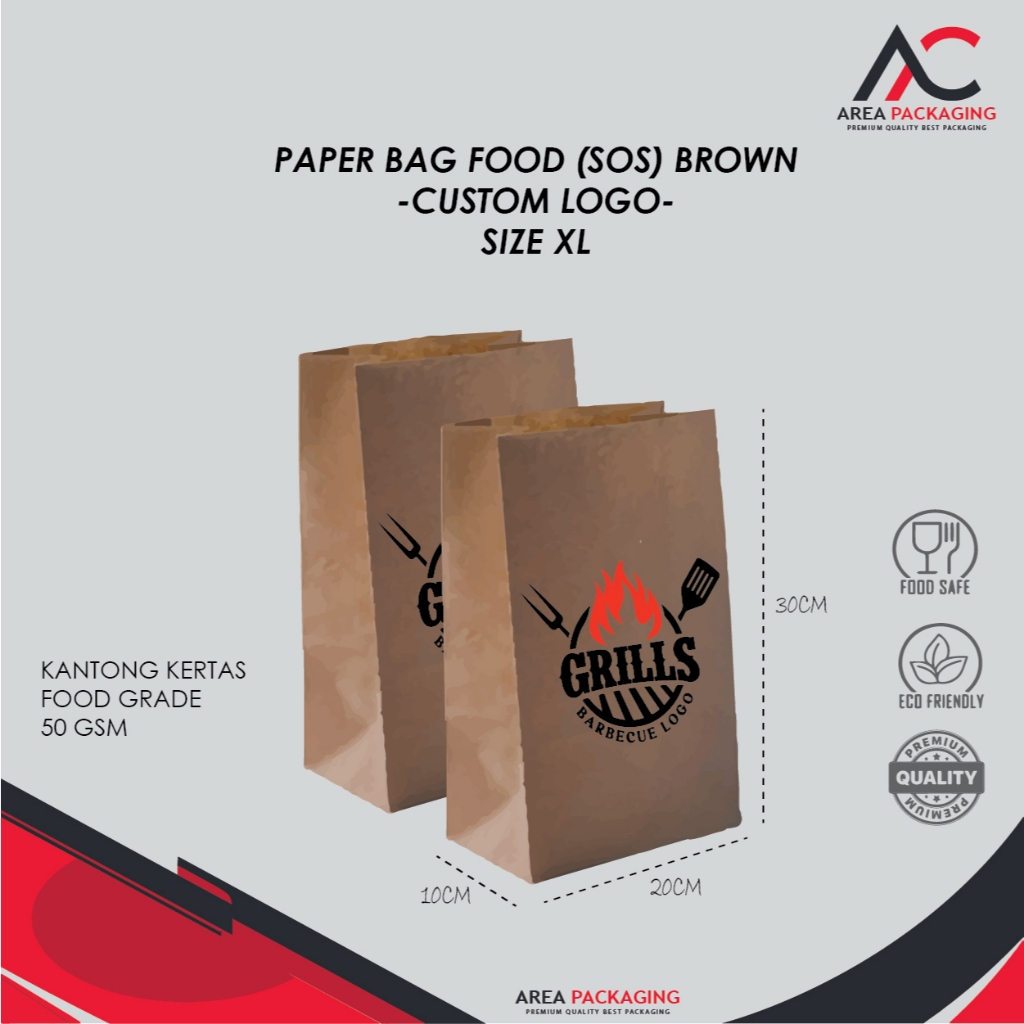 

PAPERBAG FOOD SOS (XL) BROWN + CUSTOM LOGO