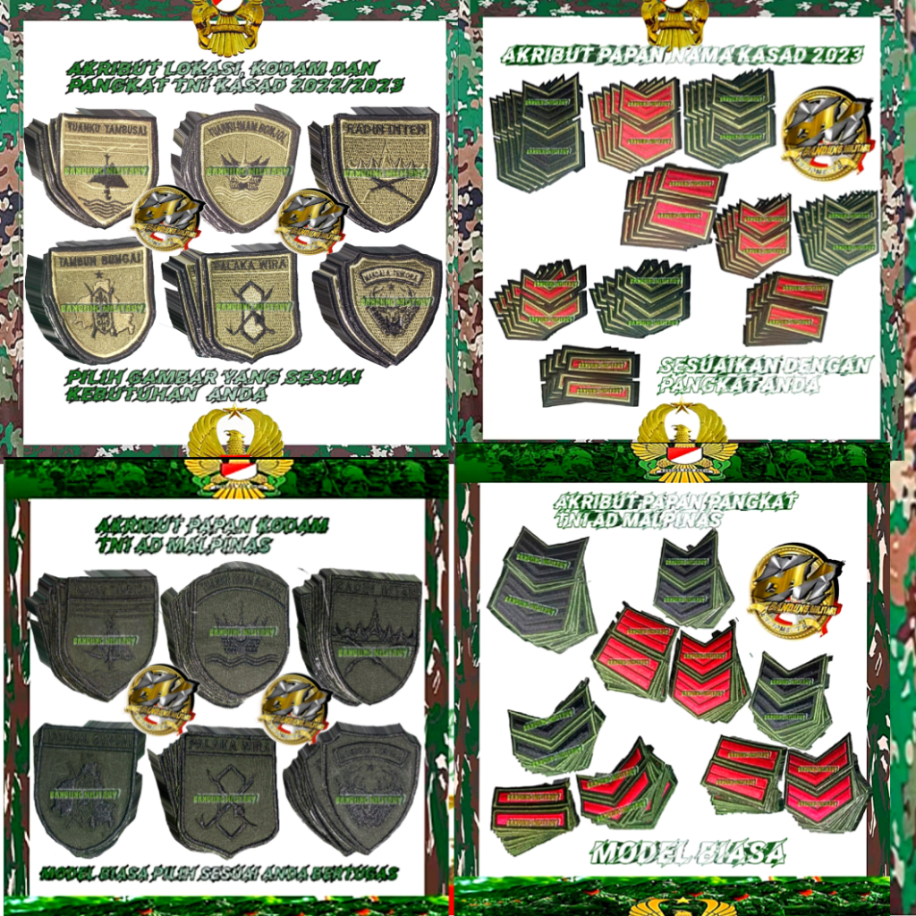 Papan Nama PDL TNI AD Pangkat Bordir Malpinas Hijau Army Bahan Drill Akribut Prada Pratu Praka Serda