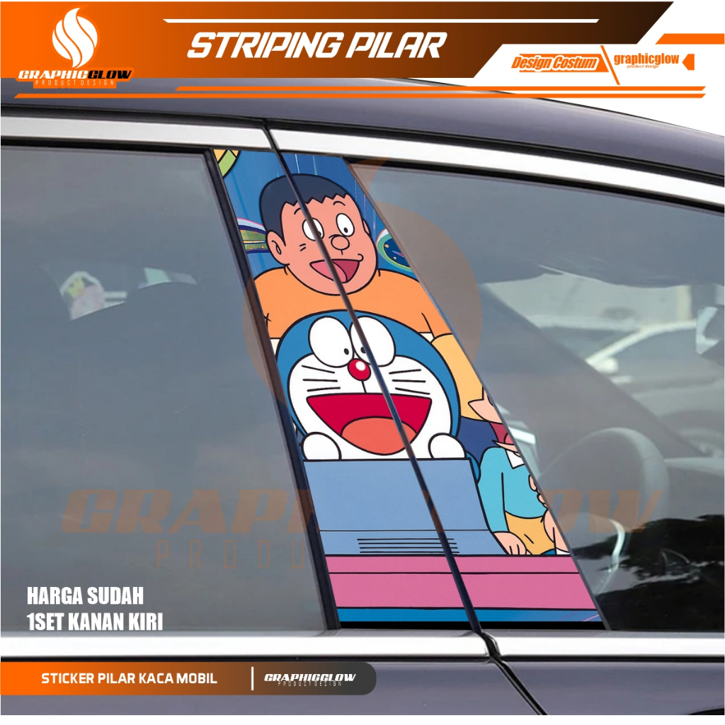 STIKER PILAR KACA PINTU MOBIL SATU SET KANAN KIRI - COCOK UNTUK SEMUA MOBIL MOTIF DORAEMON