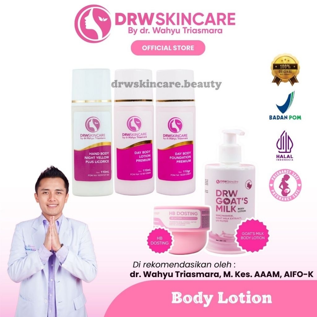 DRW Skincare HB Pemutih Ampuh BPOM Night Body Lotion & Day Body Lotion Premium SPF 30+++  HB Dosting