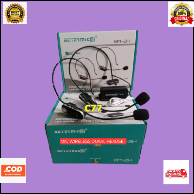 C77 Mic headset dual channel dua bando wireles wireless headphone mik kepala mix iman microphone tan