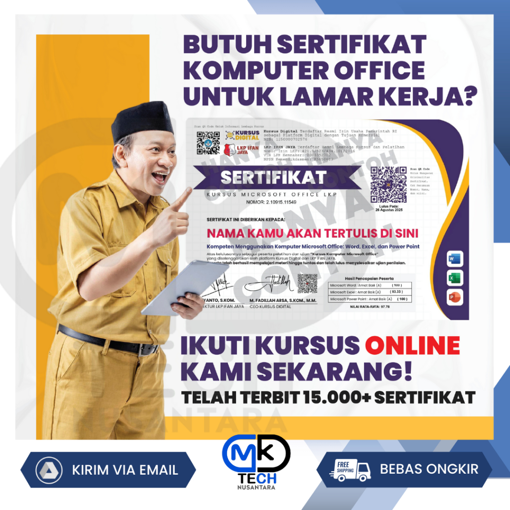 KURSUS ONLINE KOMPUTER OFFICE BERSERTIFIKAT RESMI LKP BISA UNTUK MELAMAR KERJA SETINGKAT NASIONAL
