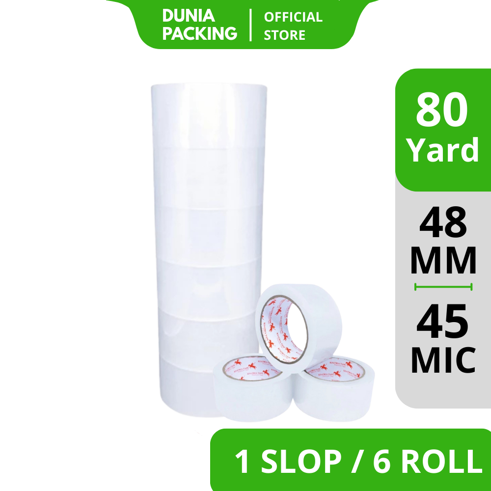 

[TERMURAH] Lakban OPP Tape / Lakban Clear White Dunia Packing 80 Yard (1 Slop)