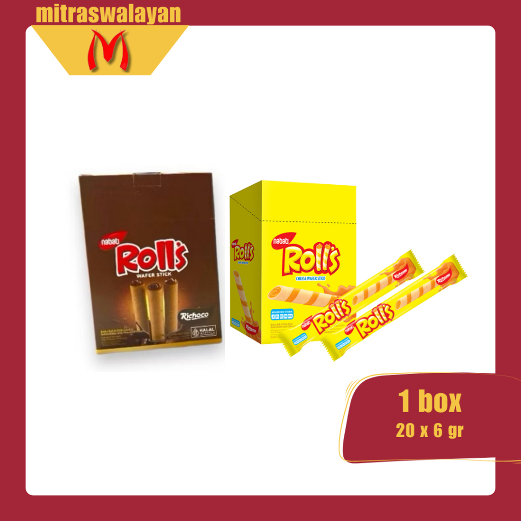 

NABATI Rolls Wafer Stik Keju/Coklat 1 Box Isi 20 pcs