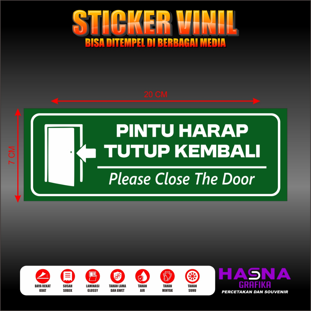 

Hasna Grafika Sticker Vinil Pintu Harap Tutup Kembeli