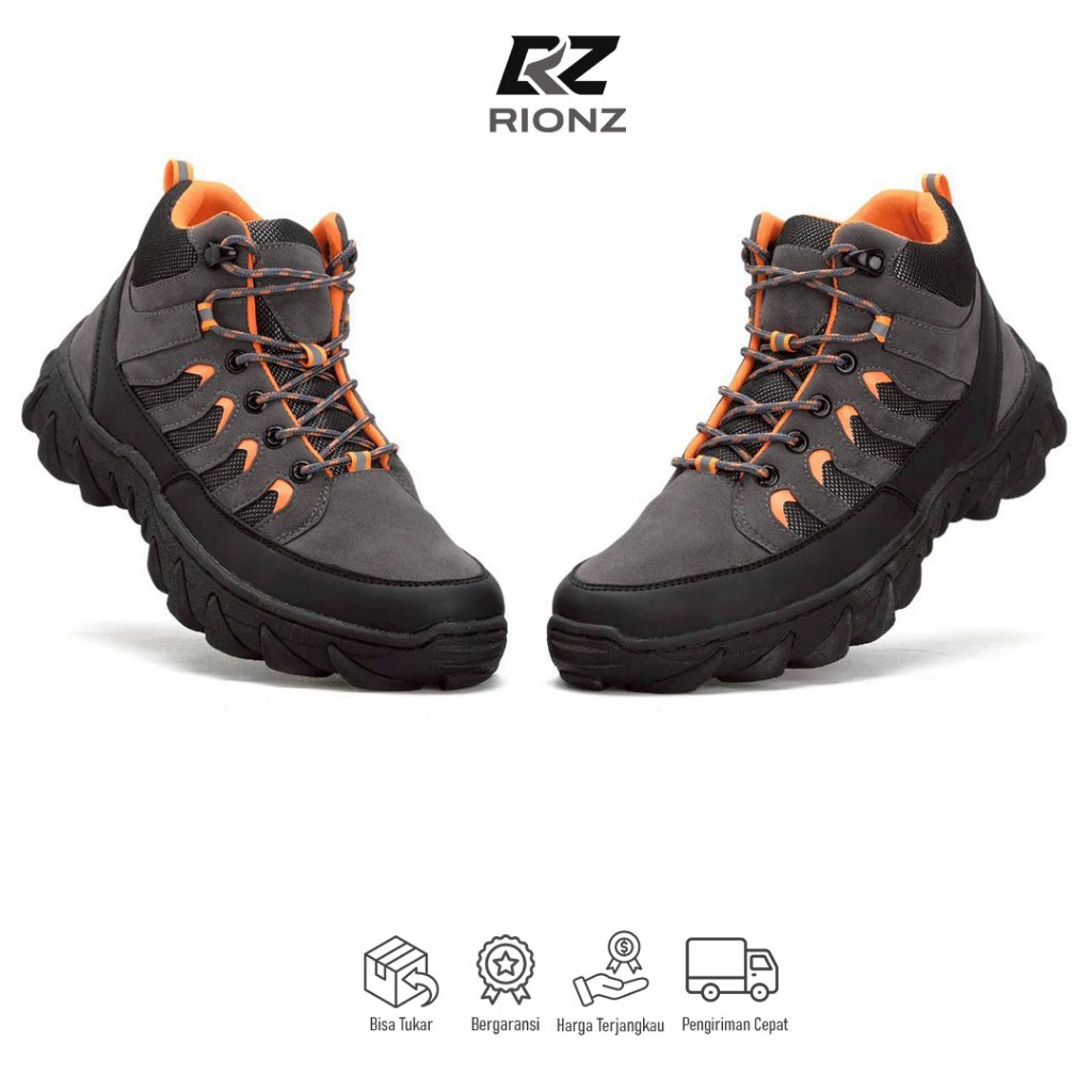 Rionz Sagara Sepatu Boots Pria Hiking Gunung Tracking Outdoor Touring Grey Cream Black