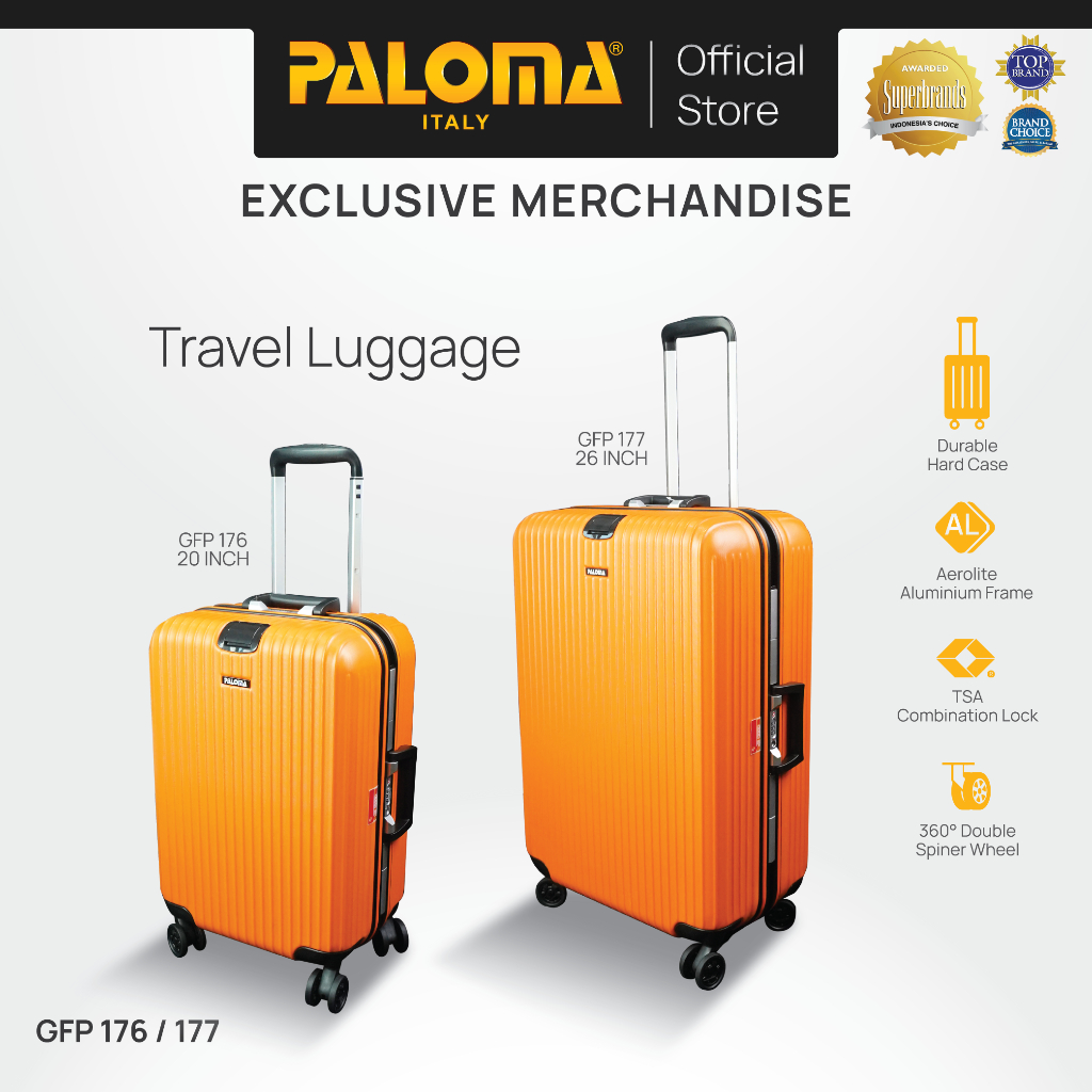 PALOMA Travel Luggage Tas Koper Hardcase Cabin Kabin Bagasi 20" 26" Inch Aerolite Aluminium Orange O