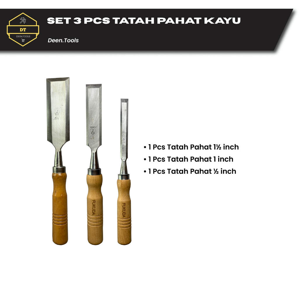 Tatah Pahat Kayu CRV Set 3 Pcs Logam Chrome Vanadium