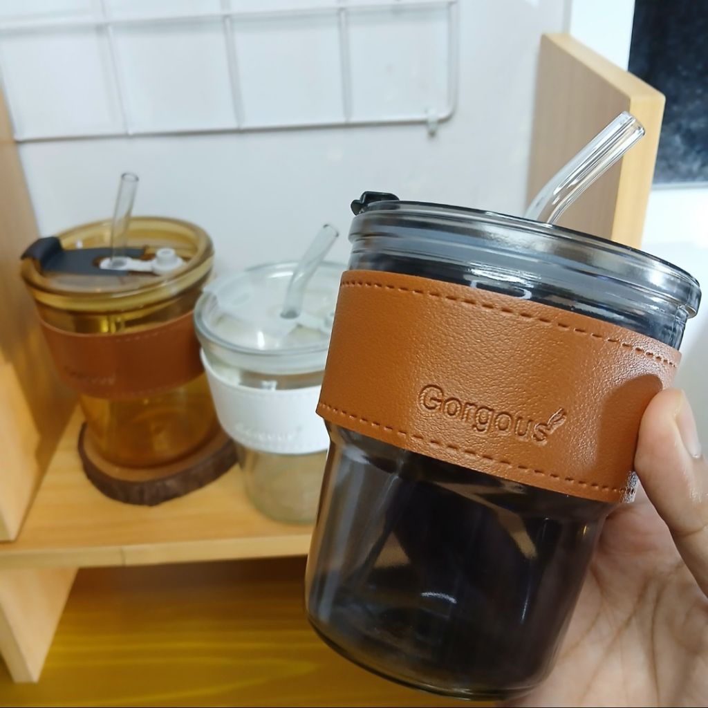 Tumbler Gelas Gorgeous Kaca Sedotan Estetik 400 ml