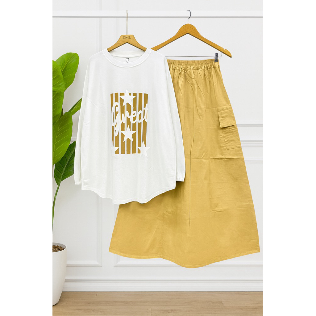 Setelan Rok strech Kaos Combed jumbo bigsize ld 130cm