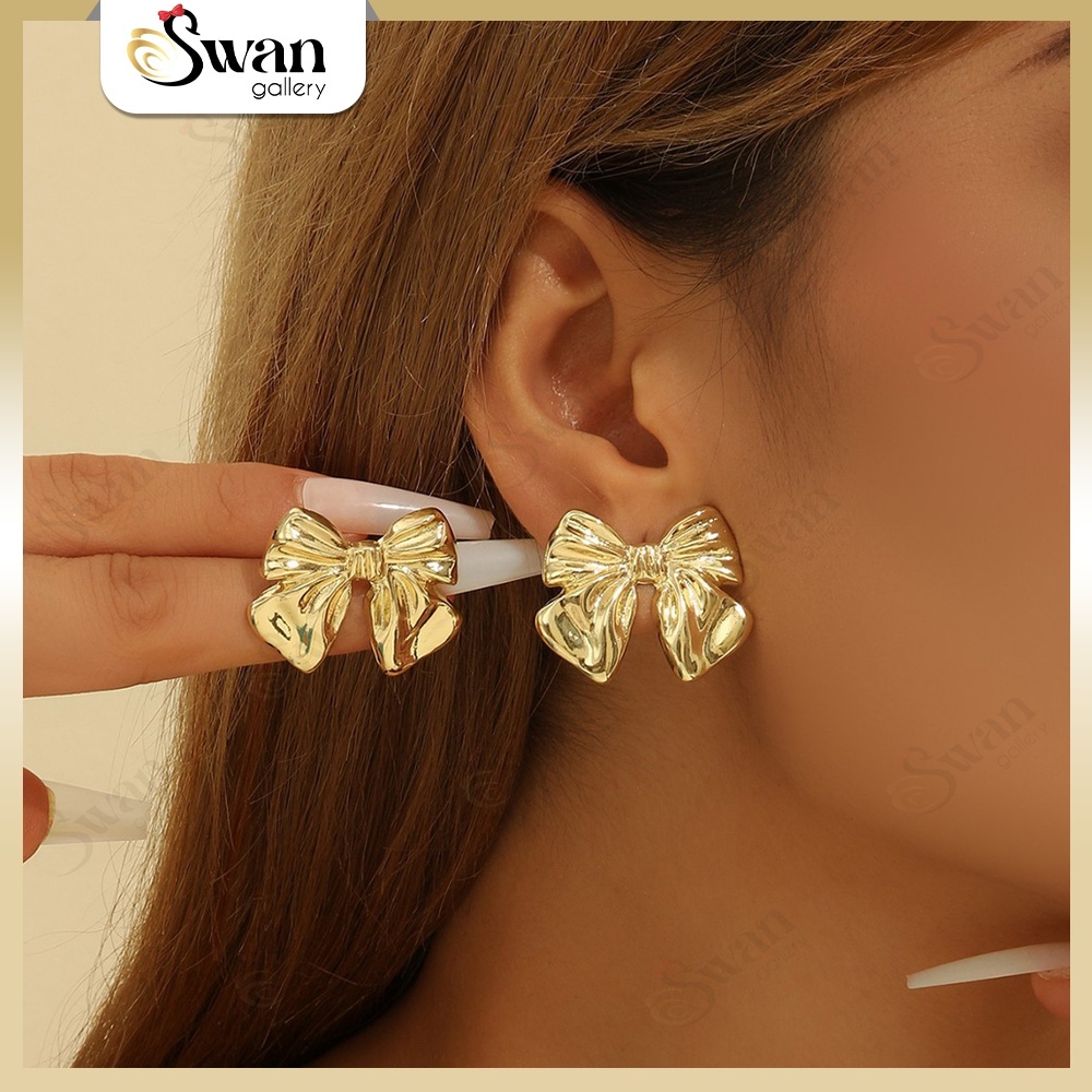 Anting Moulded Plastic Wanita 3PCS Emas Perak Earrings Korea Gold Silver Jewelry Anti Karat Luntur P