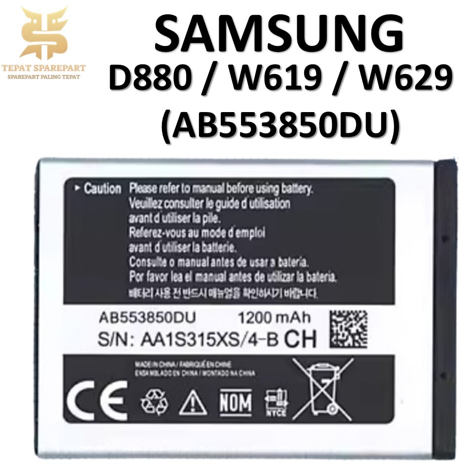 BATERAI SAMSUNG AB553850DU SAMSUNG D880 / W619 / W629 Batre Batrai Baterai ORIGINAL 100%