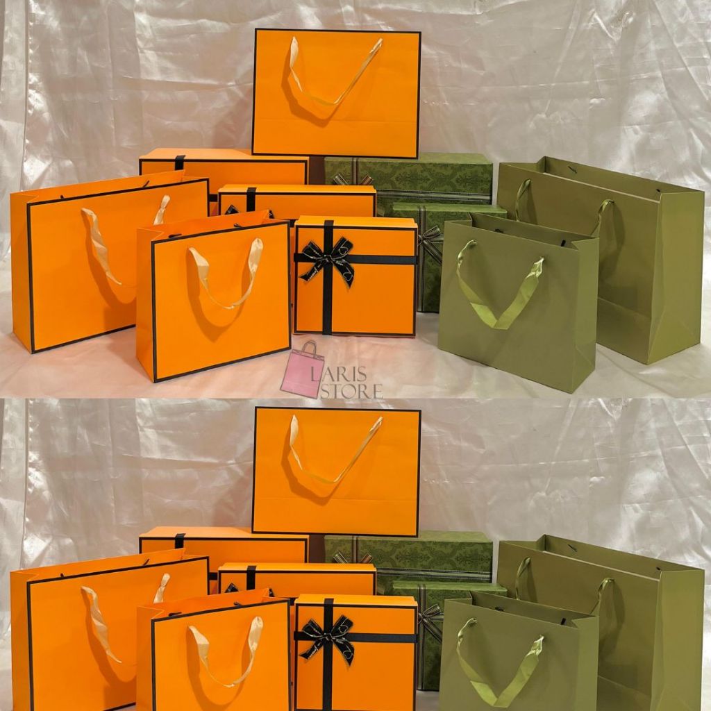 

Kotak Kado Packaging Gift Box Mewah plus paperbag/Kotak Kado Elegan/Box Gift Mewah Warna Orange Pita Hitam/Luxury Gift Box/Box Gift Mewah Warna Hijau batik