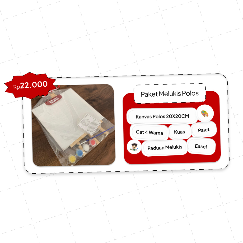 

Paket Melukis Polos 20x20CM Bahan Spunbond Terjangkau – Lengkap dengan Easel, Kuas, Palet & Cat