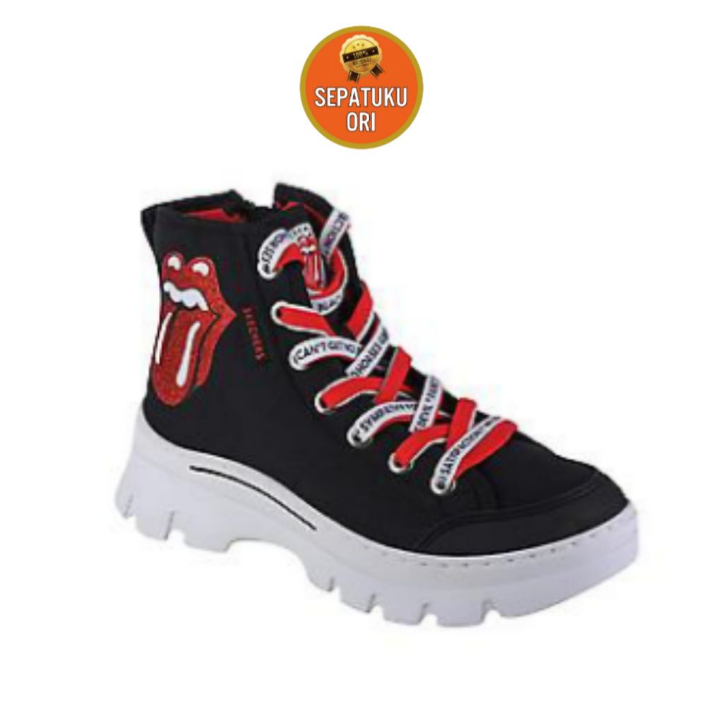 SEPATU WANITA (37/24cm) SKECHERS ROLLING STONES ROADIES SURGE LICK IT BLACK RED WHITE 177967BKRD