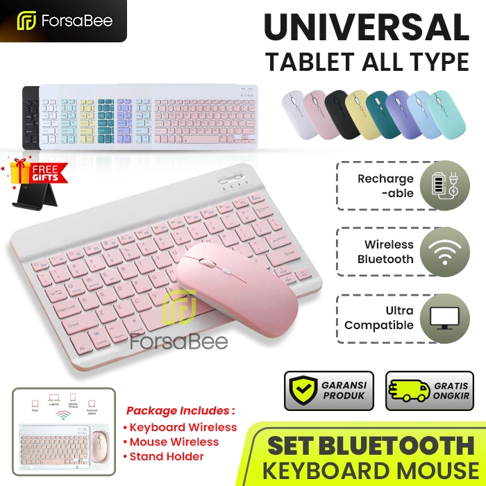 FORSABEE - ( SET KEYBOARD & MOUSE ) untuk Semua Tipe Tablet Wireless Bluetooth Blutooth Keybord Kibo