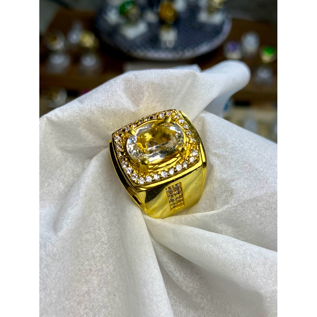 cincin pria permata white topaz cutting super mewah