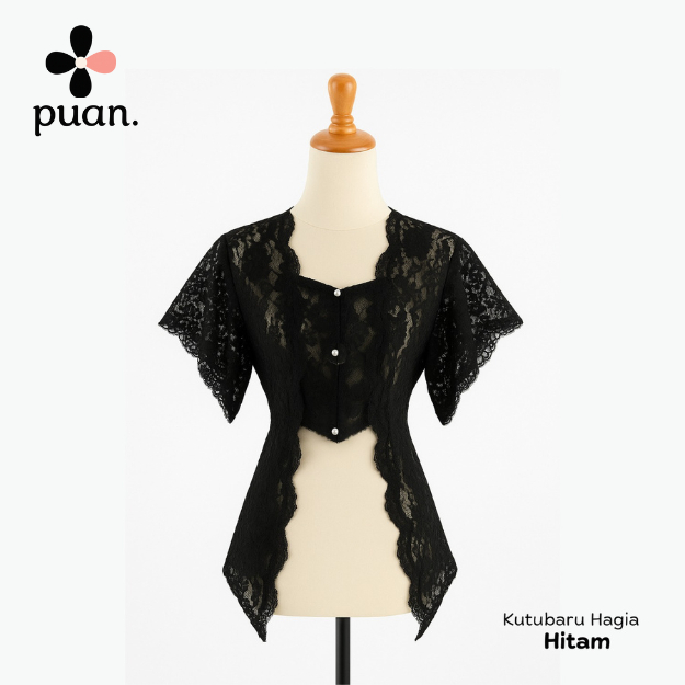 Kebaya Hagia Hitam Brukat Kutubaru Modern | Atasan + Rok Lilit Wisuda Setelan Kondangan Simpel Elega