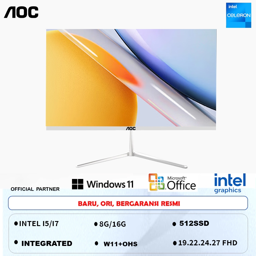 AOC Komputer Full PC All-in-One 19‘ 22’  Baru Terbaru HD Super Tipis Intel Core i3/i5/i7 Untuk Rumah