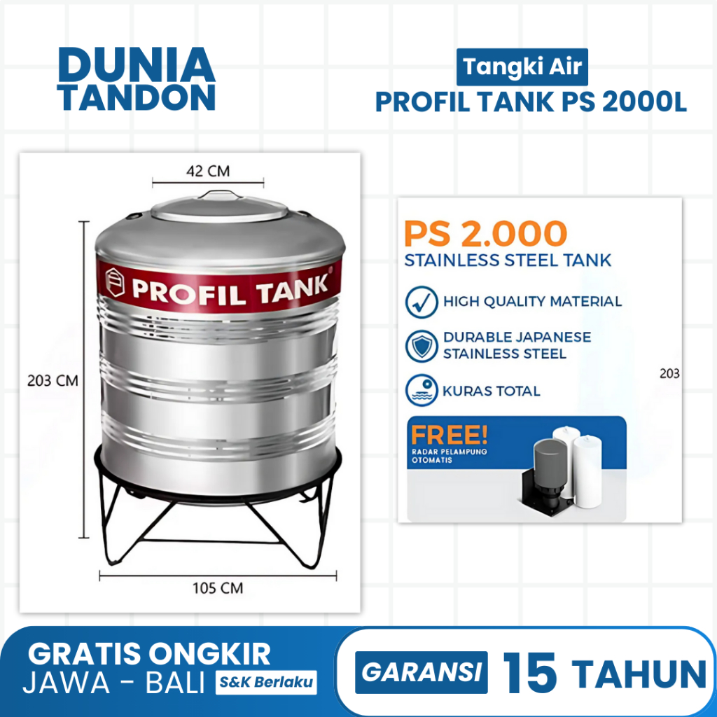 Tandon Toren Tangki Air Stainless  PS 2000 tangki Dengan Kaki Profil Tank / Profil Tank Stainless 20