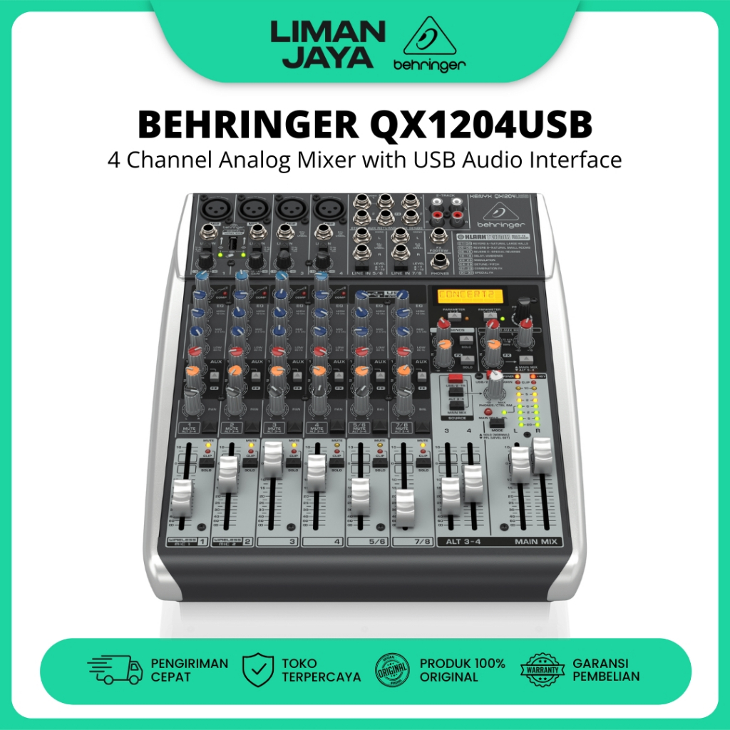 Behringer QX1204USB Mixer 4 Channel Mono 2 Stereo Soundcard USB Interface QX-1204
