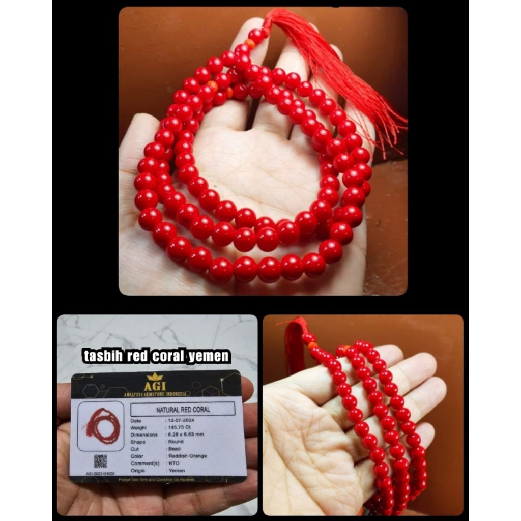 tasbih antik merah lawasan isi 99 butir ( asli batu coral marjan )