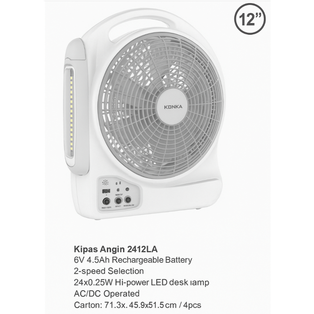 Kipas Angin Rechargeable 12 KONKA Inch dengan Lampu LED Murah Meriah Banyak Model Pengiriman Cepat