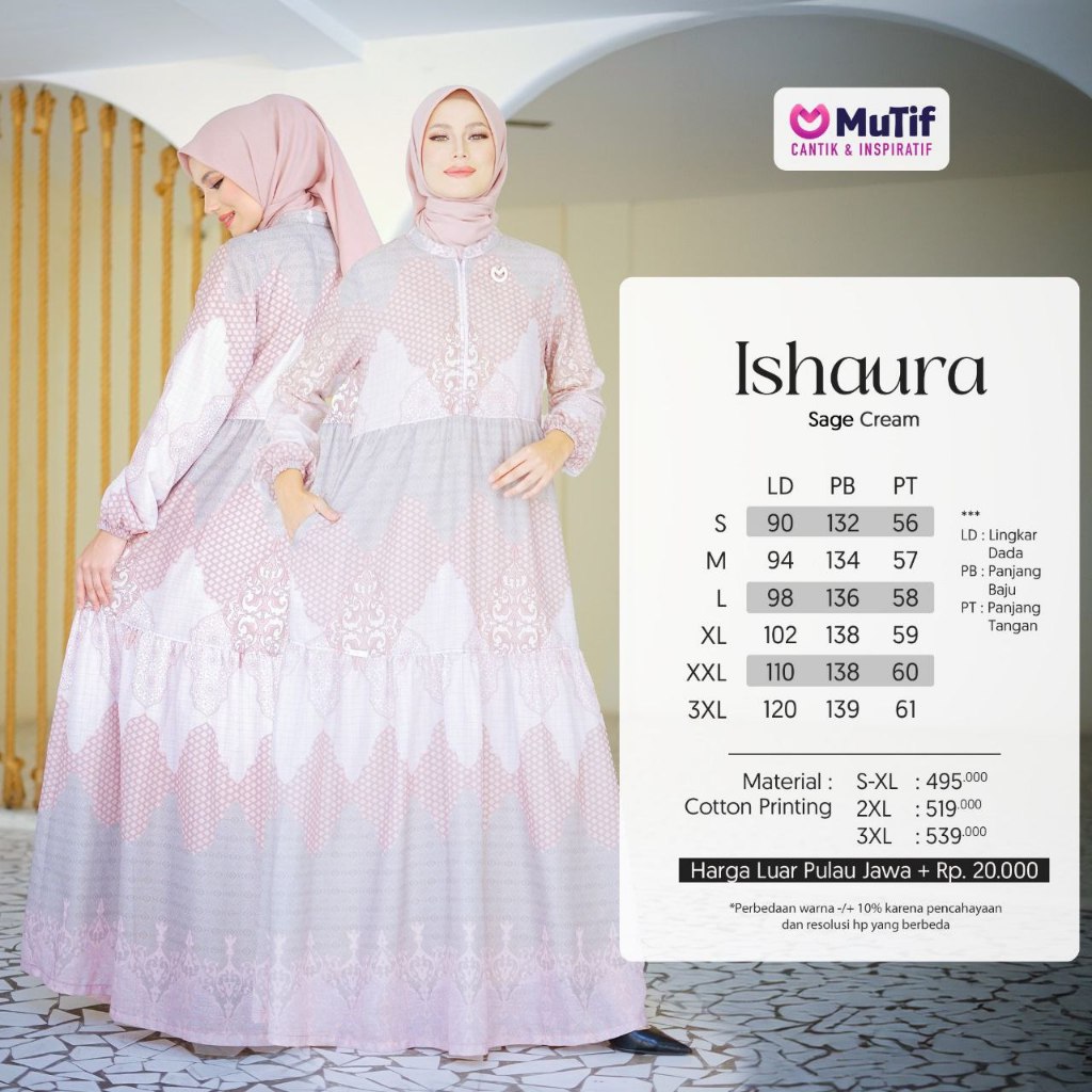 MUTIF Ishaura Dress Sage Green - Fashion Muslim Pakaian Muslim  Dress Gamis Wanita Best Seller