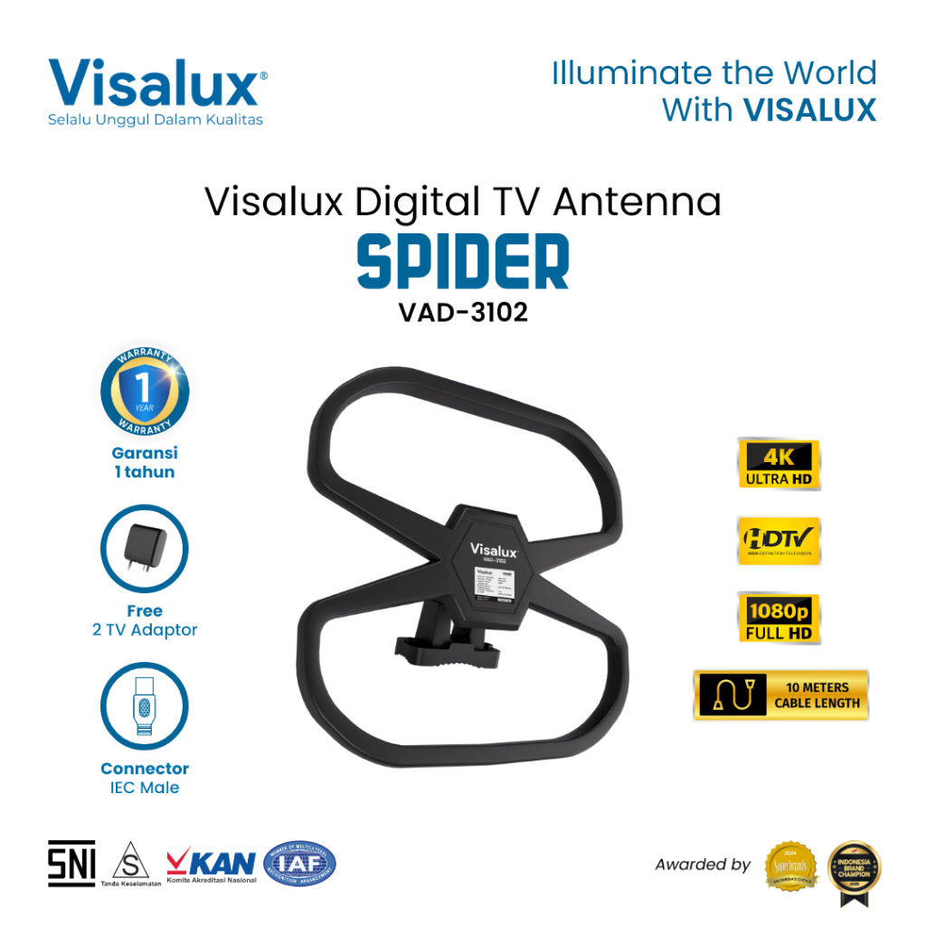 Visalux Spider Digital TV Antenna Indoor Outdoor - Antena Digital Luar Dalam Ruangan dengan Kabel 10