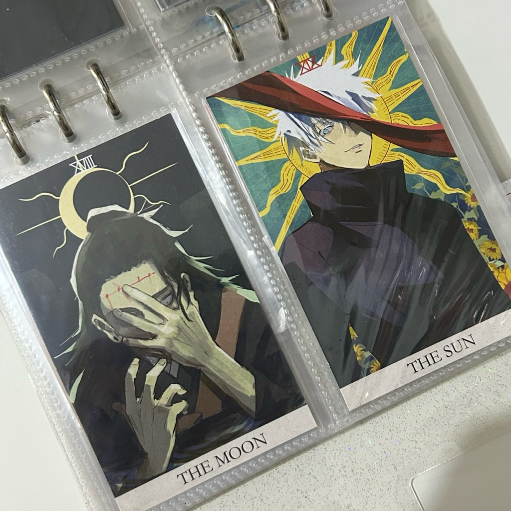 set jjk tarot cards by kadeart: the moon, the sun, the star, the devil, strength, the fool, the empr