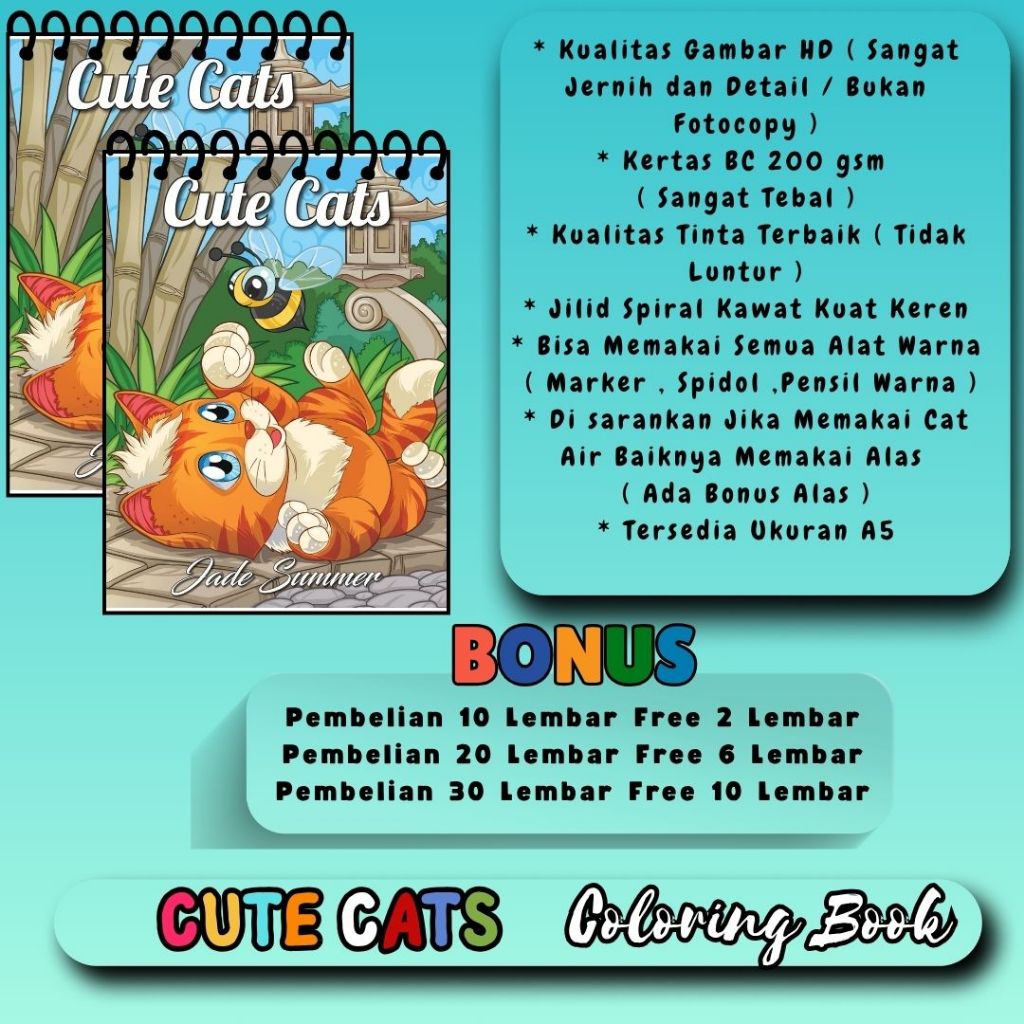 

Cute CATS Coloring Book Buku Mewarnai A5 A4 Untuk Semua Usia Sketsa Gambar Jelas Jernih Sudah HD Kertas Premium Tebal 200 gsm